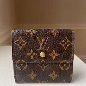 Louis Vuitton Brown Monogram Canvas Wallet with Gold Tone Snap